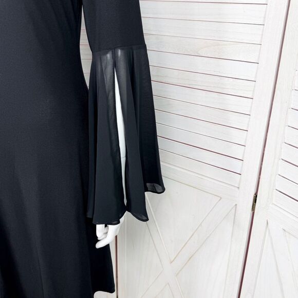 MSK Chiffon Bell Sleeve Jersey Sheath Dress Black Small Gothic Bewitched Boho - Picture 6 of 11